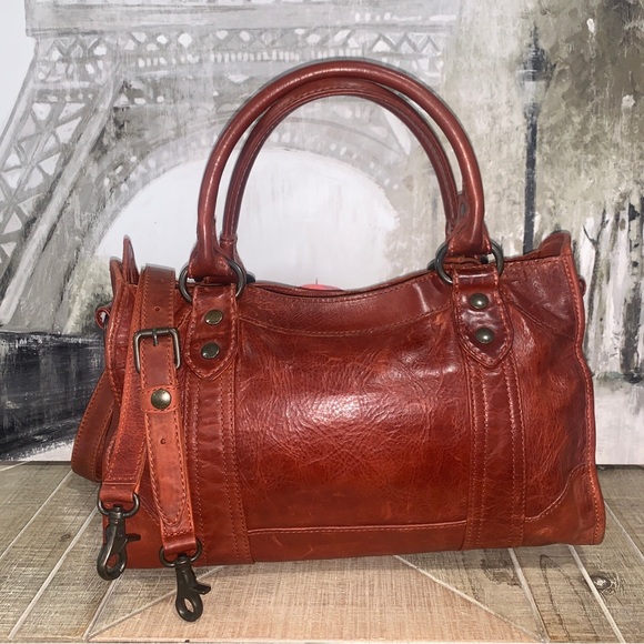 Frye Handbags - ❤️🤎Frye Melissa Satchel/Crossbody Distressed Leather Bag ~Red Clay~ $388
